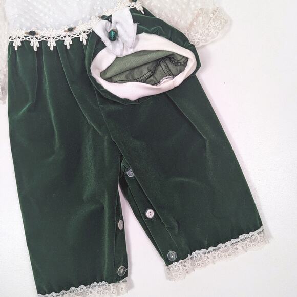 Vintage Outfit Girls Size 24m Green Velvet Christmas Lace Romper Beret - Picture 4 of 8